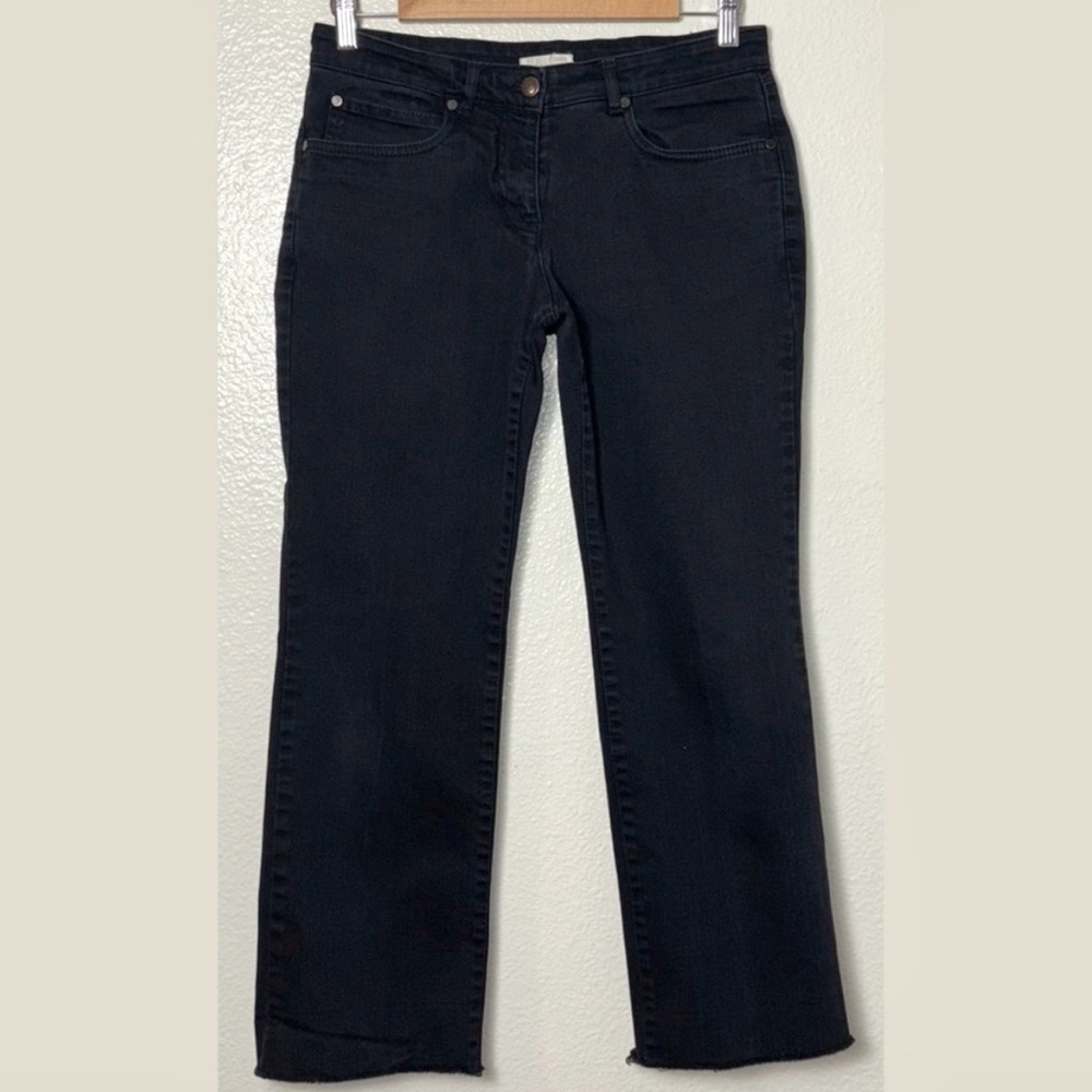 Eileen Fisher Black Straight Leg Ankle Jeans Women's Petite Small Raw Frayed Hem